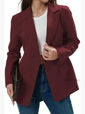 Long Sleeve Notch Lapel Blazer with Pockets Open Front Work Casual Jacket
